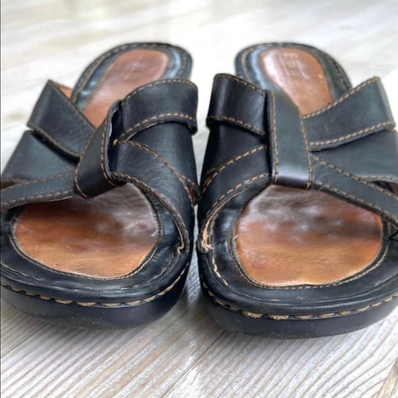 Born Leather Slide Wedge Sandals, Black. - Picture 5 of 8